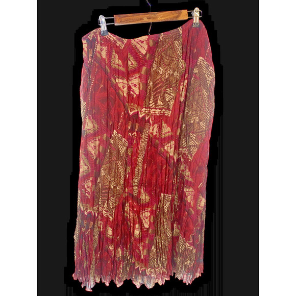 Ruby Rd Maxi Skirt Crinkle Pull On Long Red Tan Romantic Boho Western Y2K New 14 - Picture 2 of 9